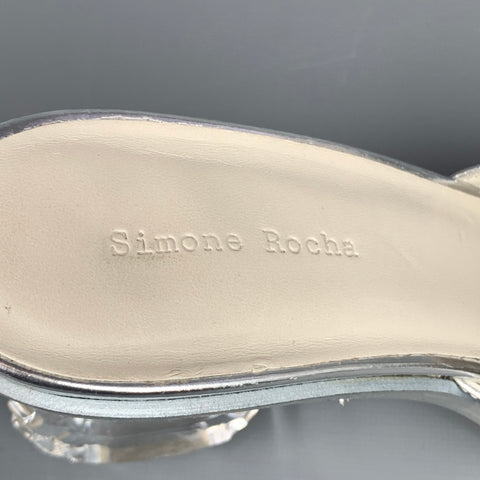 SIMONE ROCHA Size 8 Silver Leather Carved Heel Mule Sandals