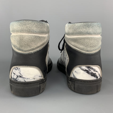 BALENCIAGA Size 10 Gray Print Marble Leather Reflective High Top Sneakers