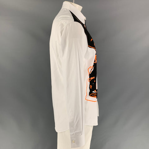 DSQUARED2 Size L White & Black Abstract Cotton Long Sleeve Shirt