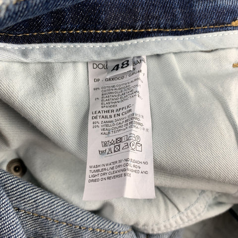 DOLCE & GABBANA Size 32 Blue Distressed Denim Zip Fly Jeans