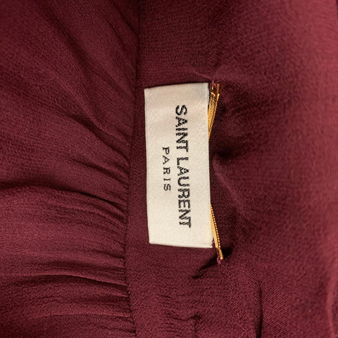 SAINT LAURENT SS 2021 Size 4 / 36 Burgundy Sheer Silk Crepe Turtleneck Blouse