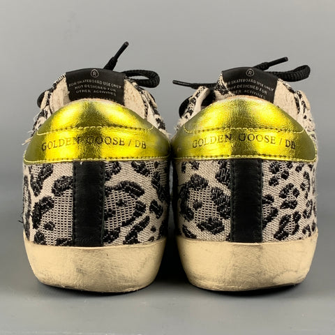 GOLDEN GOOSE Superstar Size 8 Black & White Fabric Animal Print Sneakers