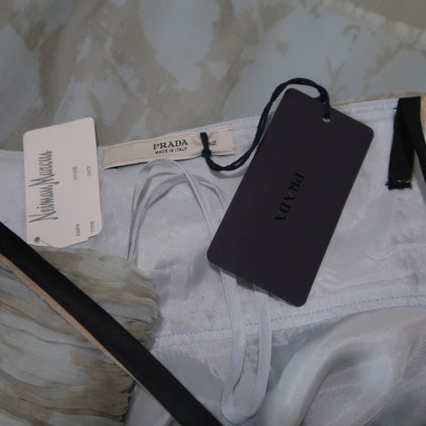 PRADA Size 6 / IT 42 Blue Pleated Marbled Silk Chiffon Bow Dress