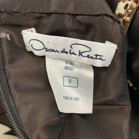 OSCAR DE LA RENTA SS08 Talla 6 Vestido plisado de seda marrón