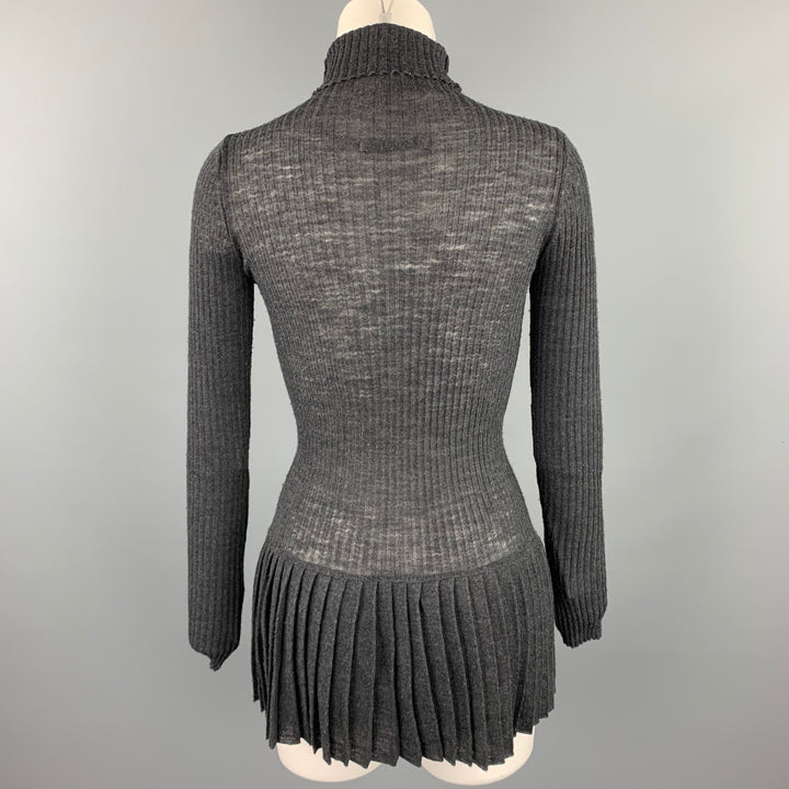 JEAN PAUL GAULTIER Size S Charcoal Ribbed Knit Wool Pleated Waistband Pullover