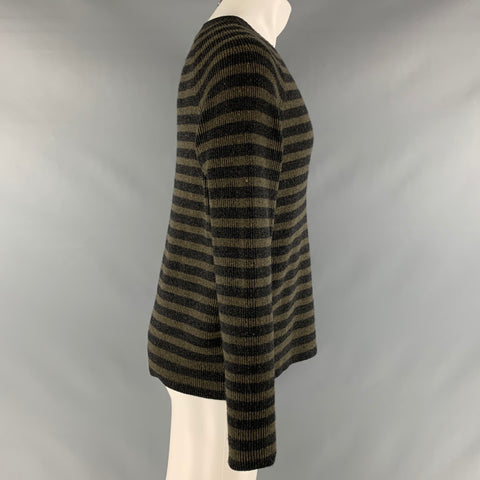 VINCE Jersey con cuello redondo de cachemir y lana a rayas gris oliva talla M