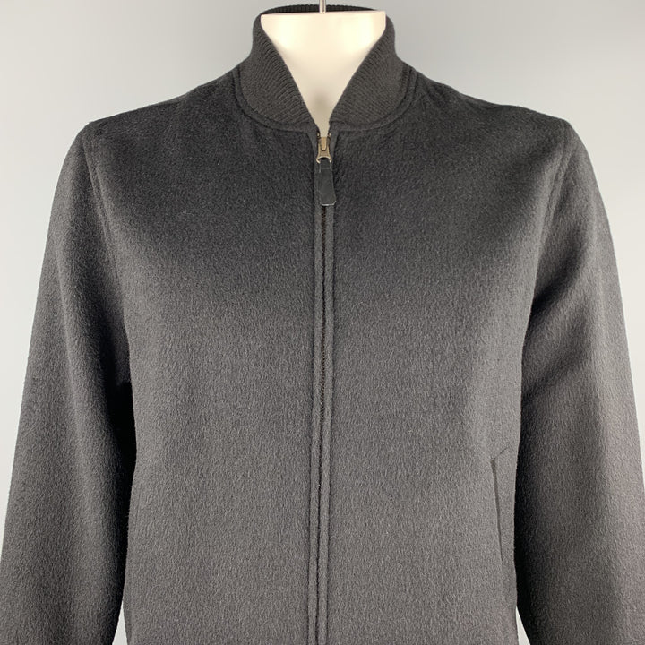 PERUVIANNI Size M Black Textured Alpaca / Wool Zip Up Jacket