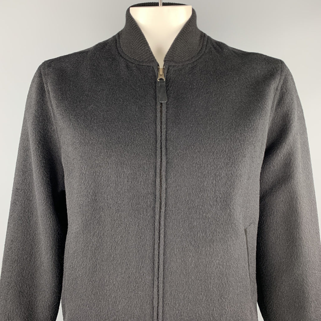 PERUVIANNI Taille M Veste zippée en alpaga texturé noir / laine