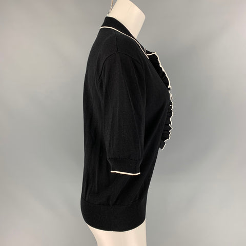 DRIES VAN NOTEN Size S Black & White Viscose / Cotton Two Tone Polo Shirt