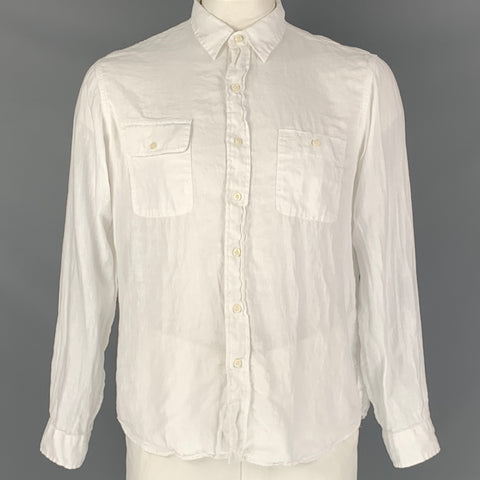 POLO by RALPH LAUREN Size L White Solid Linen Button Up Long Sleeve Shirt