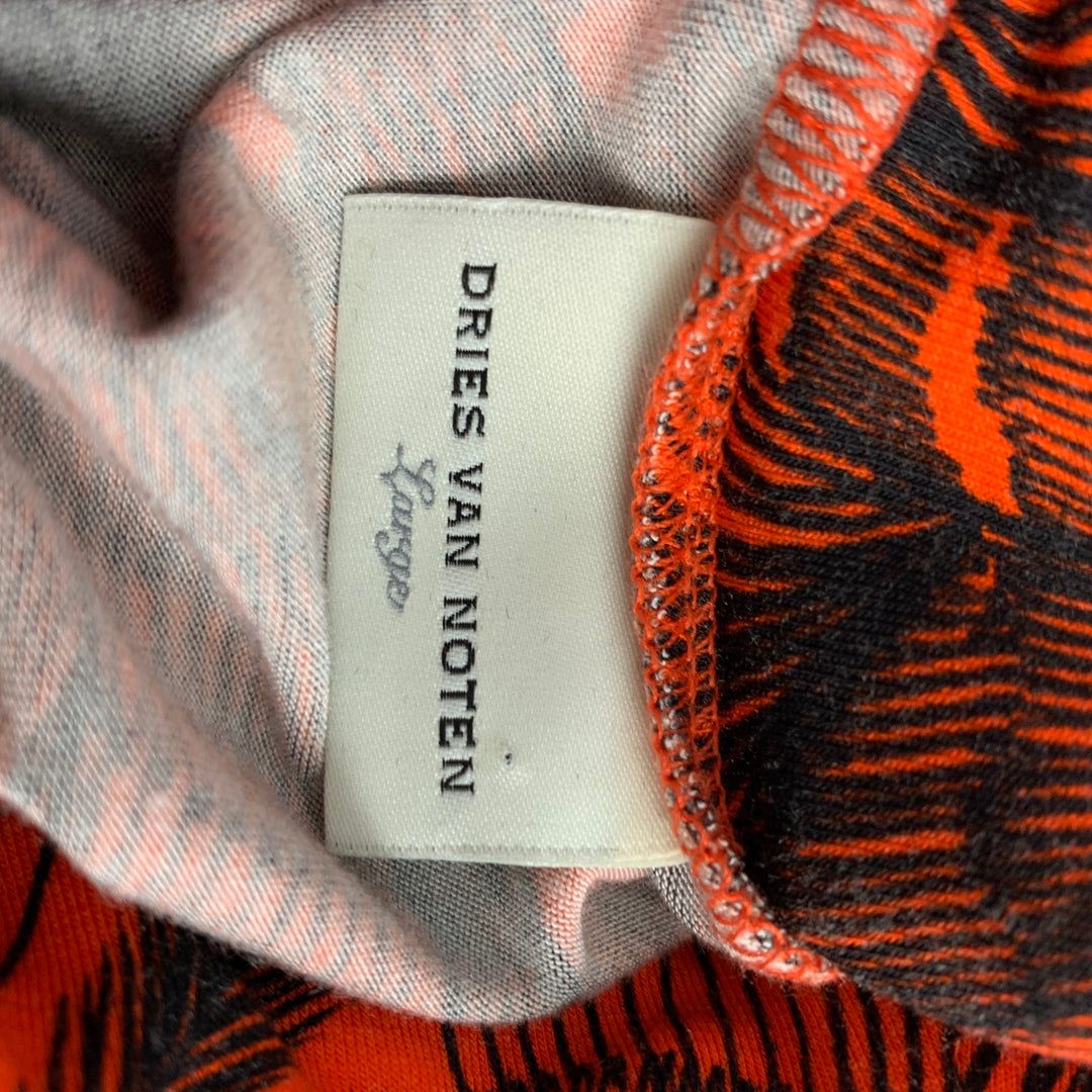 DRIES VAN NOTEN FW 18 Size L Orange / Black Print Viscose Turtleneck Pullover