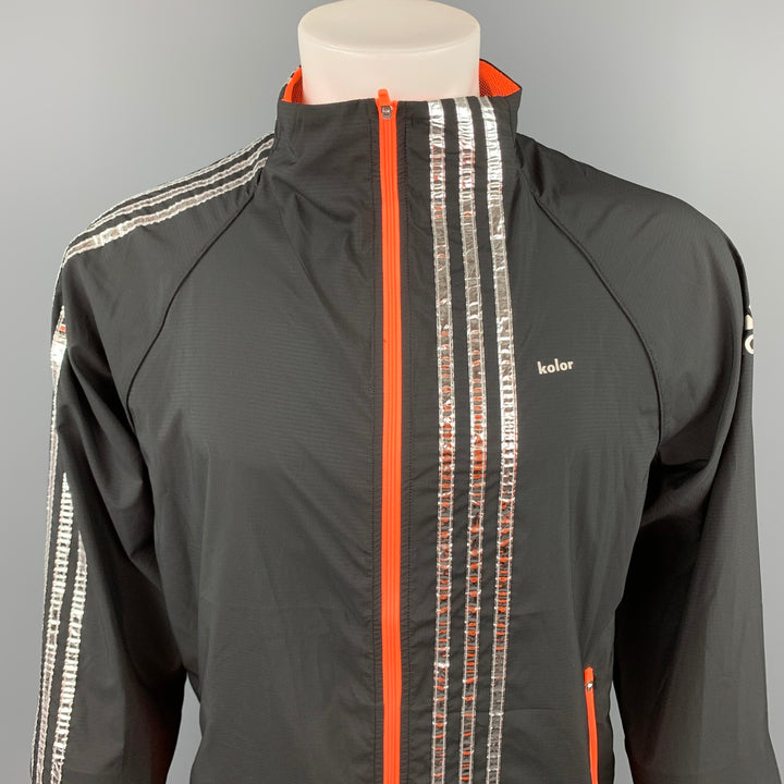 KOLOR x ADIDAS Size M Black & Silver Stripe Trim Polyester Zip Up Jacket