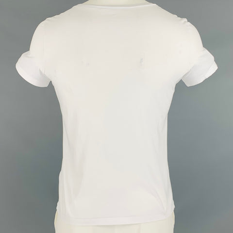 HELMUT LANG Size L White Pink Logo Cotton Crew Neck T-shirt