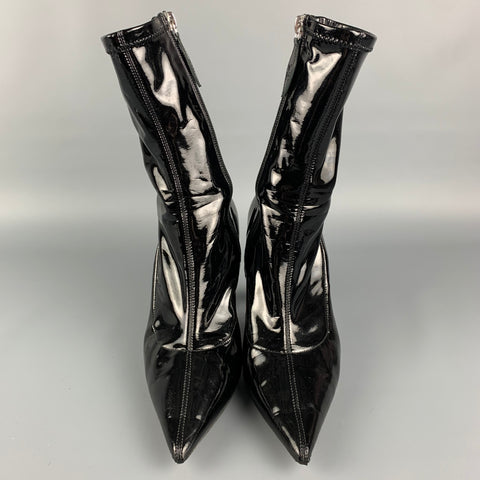AMINA MUADDI Size 7 Black Patent Leather Pointed Toe Boots
