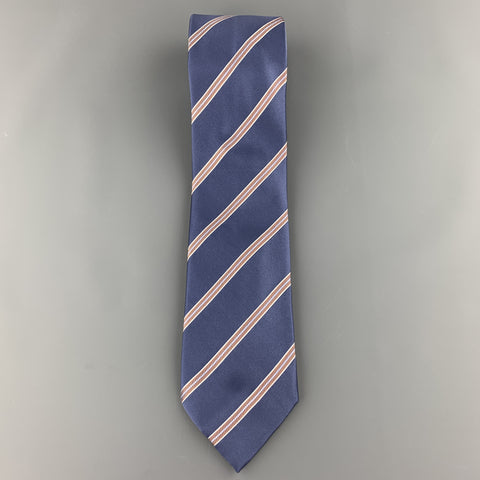 BRIONI Cravate en soie à rayures diagonales bleu acier et orange