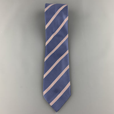 BRIONI Steel Blue & Orange Diagonal Striped Silk Tie