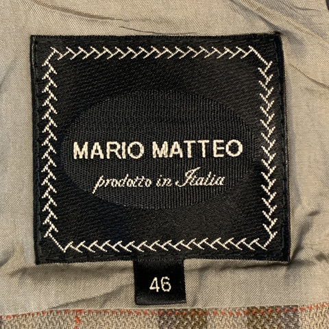 MARIO MATTEO Size 36 Tan Plaid Cotton / Flax Peak Lapel Sport Coat