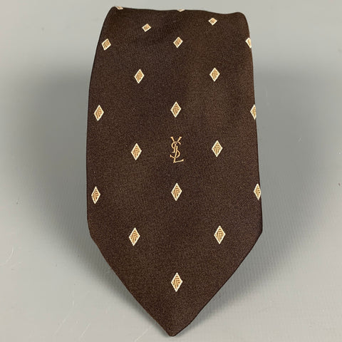 YVES SAINT LAURENT Brown Yellow Diamond Silk Jacquard Tie