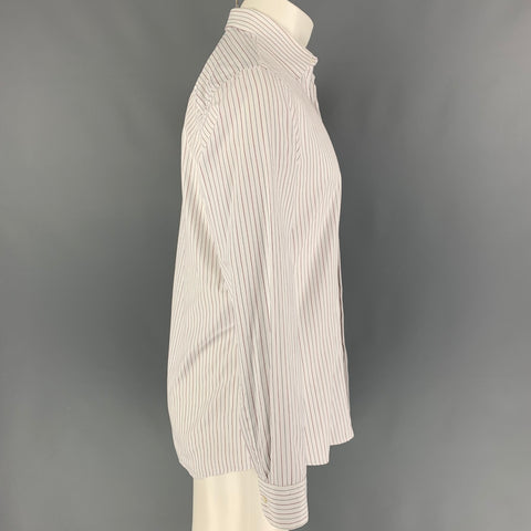 ERMENEGILDO ZEGNA Size M White Stripe Cotton Button Up Long Sleeve Shirt