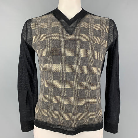 JEAN PAUL GAULTIER Size XL Black Grey Mixed Materials Virgin Wool Blend Pullover