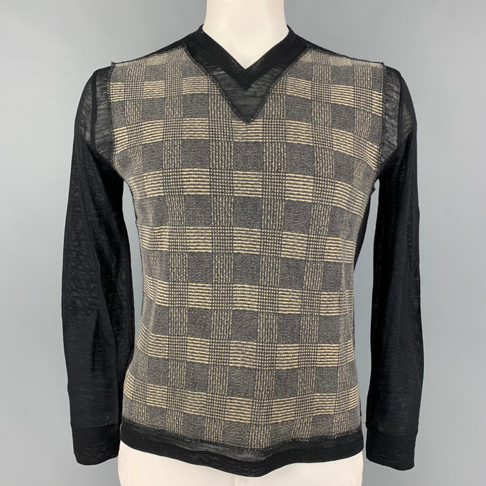 JEAN PAUL GAULTIER Size XL Black Grey Mixed Materials Virgin Wool Blend Pullover