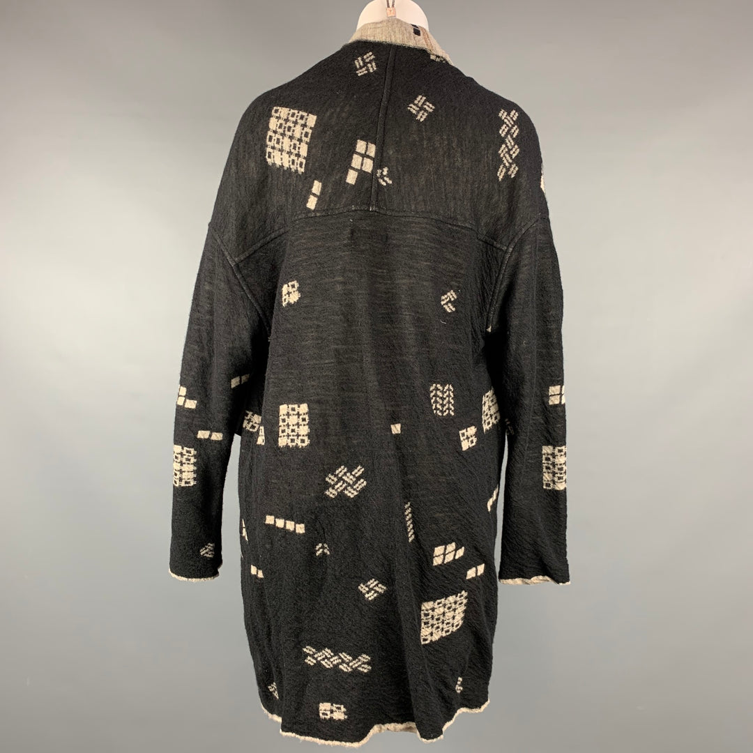 FUGA FUGA Taille M Cardigan en laine abstraite tricoté noir et taupe