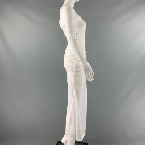 DOLCE &amp; GABBANA Taille 2 Robe de cocktail à épaules dénudées froncée en nylon blanc Eastane