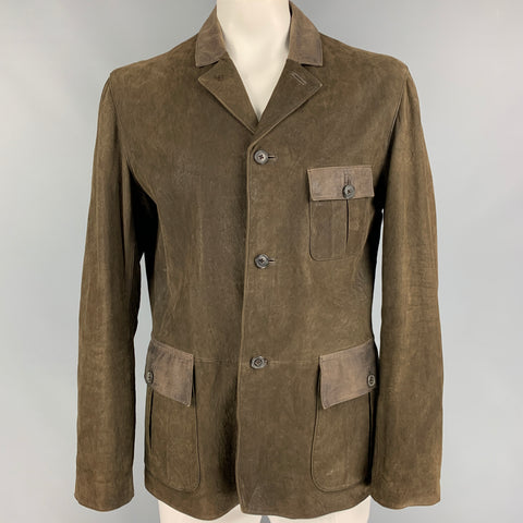 JOHN VARVATOS Size 44 Brown Distressed Lamb Skin Leather Coat