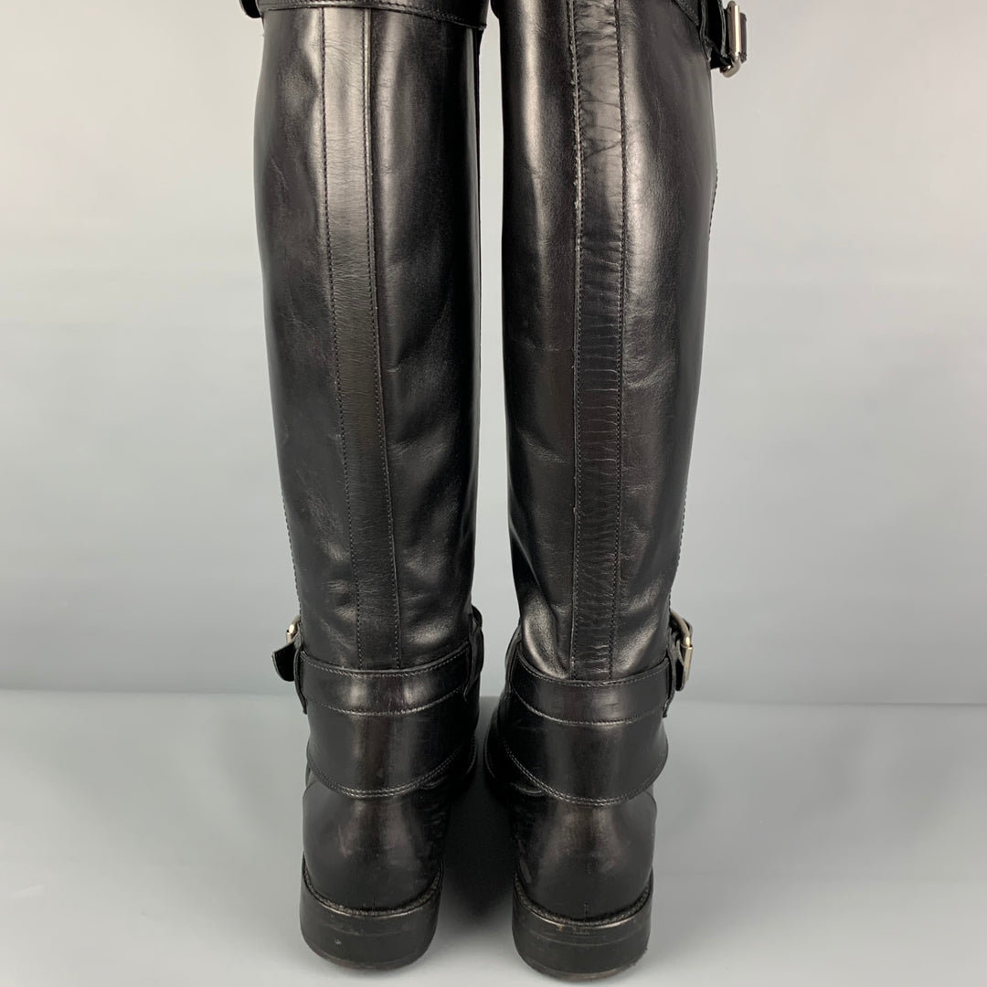 GIORGIO ARMANI Size 9 Black Leather Belted Riding Boots