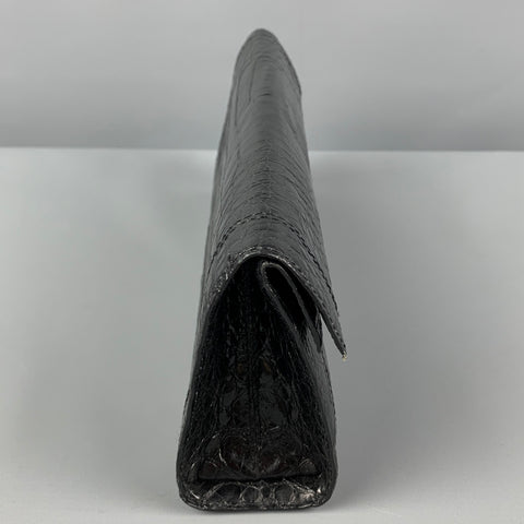 NANCY GONZALEZ Black Textured Crocodile Leather Clutch