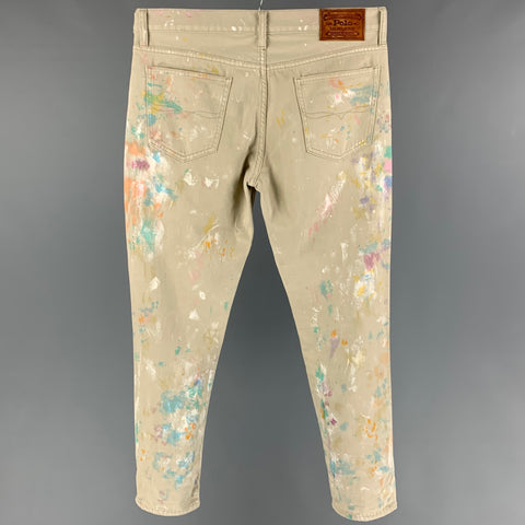 RALPH LAUREN Size 29 Ivory Splattered Cotton Jean Cut Casual Pants