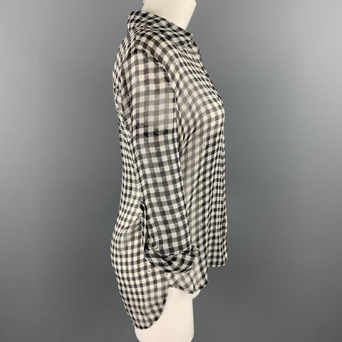 DIANE VON FURSTENBERG Talla 4 Blusa de seda a cuadros en blanco y negro