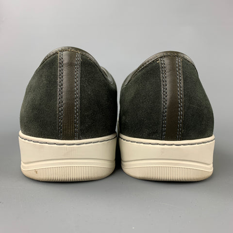 LANVIN Size 11 Olive Suede Patent Leather Cap Toe Sneakers