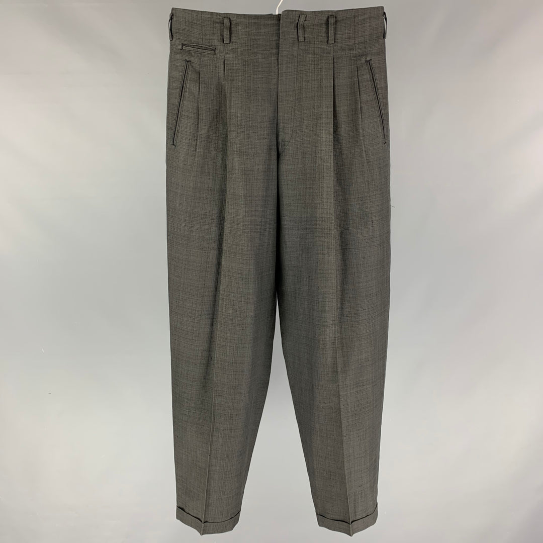 Vintage MATSUDA Talla L Pantalón de vestir plisado de algodón de lino gris