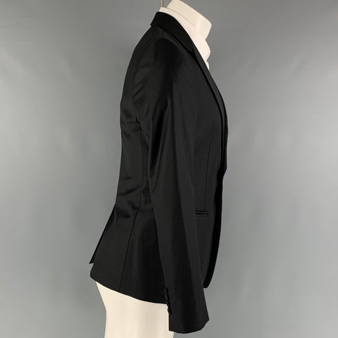 EMPORIO ARMANI Size 36 Black Solid Wool Tuxedo Sport Coat