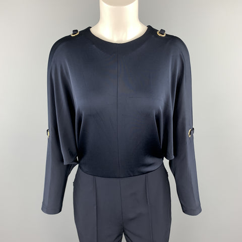 ESCADA Taille 6 Combinaison à manches chauve-souris avec œillets bleu marine et épaules froides