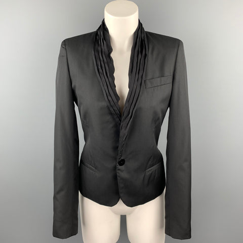GAULTIER 2 par JEAN PAUL GAULTIER Taille XS Blazer col châle plissé à volants en laine/soie noire