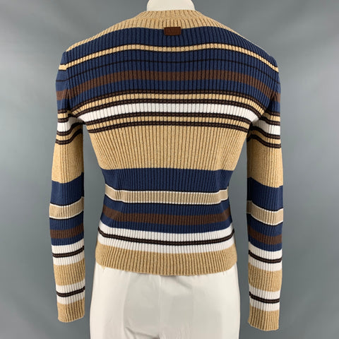 D&G by DOLCE & GABBANA Size XL Beige Navy Stripe V-Neck Pullover
