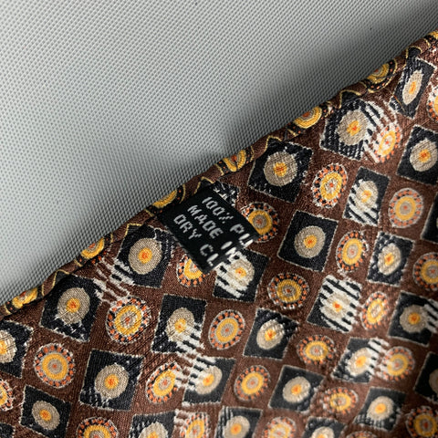 STEFANO RICCI Brown Gold Dots Silk Pocket Square