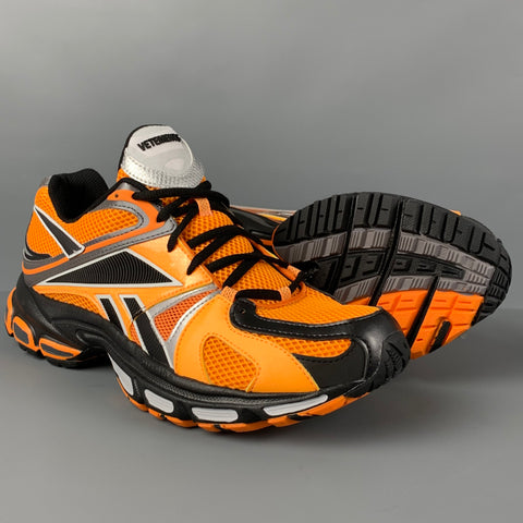 VETEMENTS Size 9 Orange Black Color Block Nylon Spike Runner Sneakers