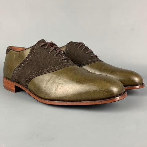 FLORSEIM by DUCKIE BROWN Size 12 Olive & Brown Leather Saddle Lace Up Shoes