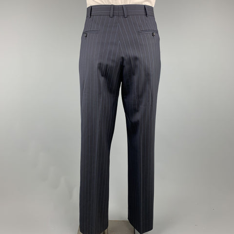 ISAIA Chest Size 40 Long Navy Stripe Wool Peak Lapel 32 34 Suit