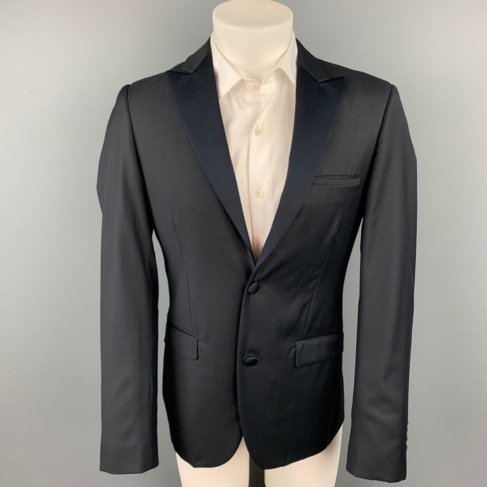CALVIN KLEIN COLLECTION Size 36 Black Wool Peak Lapel Sport Coat