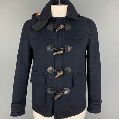 BURBERRY BRIT Size M Navy Wool Polyamide Toggle Closure Coat