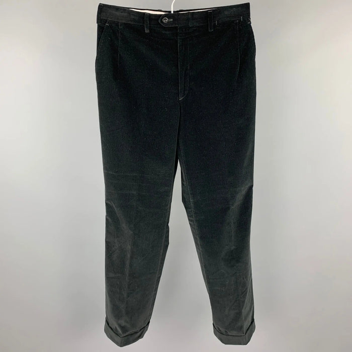 BRIONI Size 32 Black Corduroy Cuffed Hem Dress Pants