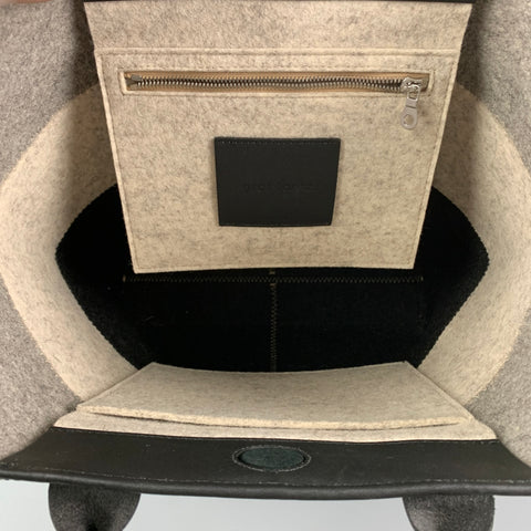 GRAF LANZ Grey Black Color Block Wool Felt Tote Handbag