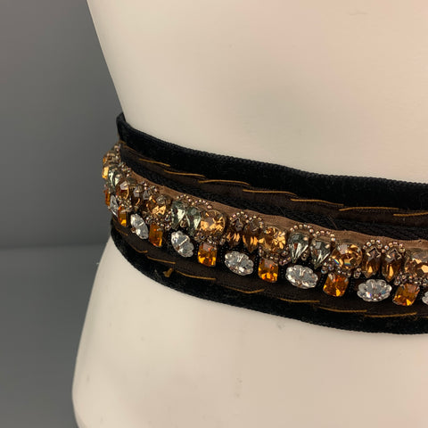 PRADA Ceinture strass en velours doré noir taille unique