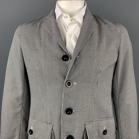 PRIVATE WHITE Size 42 Black & White Houndstooth Cotton Notch Lapel Sport Coat