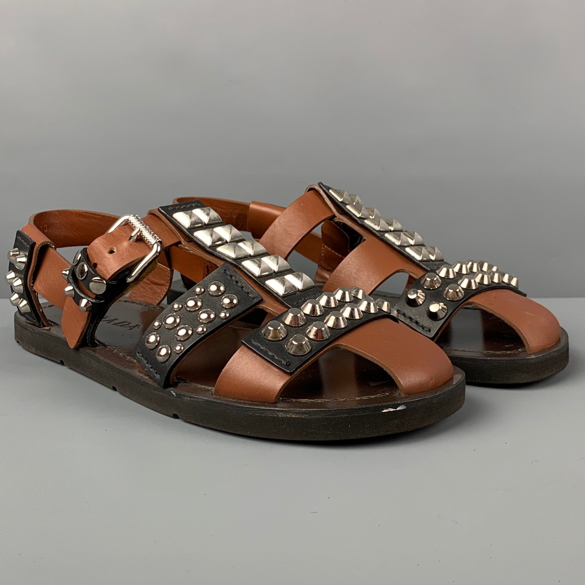 玄関先迄納品 Black 11 Size 18 SS PRADA Brown Straps Leather Studded 靴