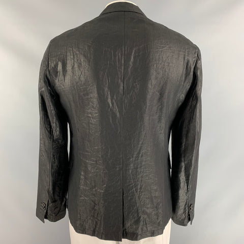 NEIL BARRETT Chest Size 42 Black Wrinkled Linen Notch Lapel Sport Coat